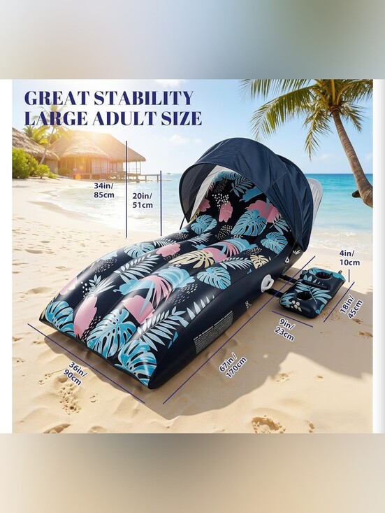 Other - EUC Inflatable Ergonomic Adult Beach Lounger Tropical Leaf Print, Navy Pink Teal